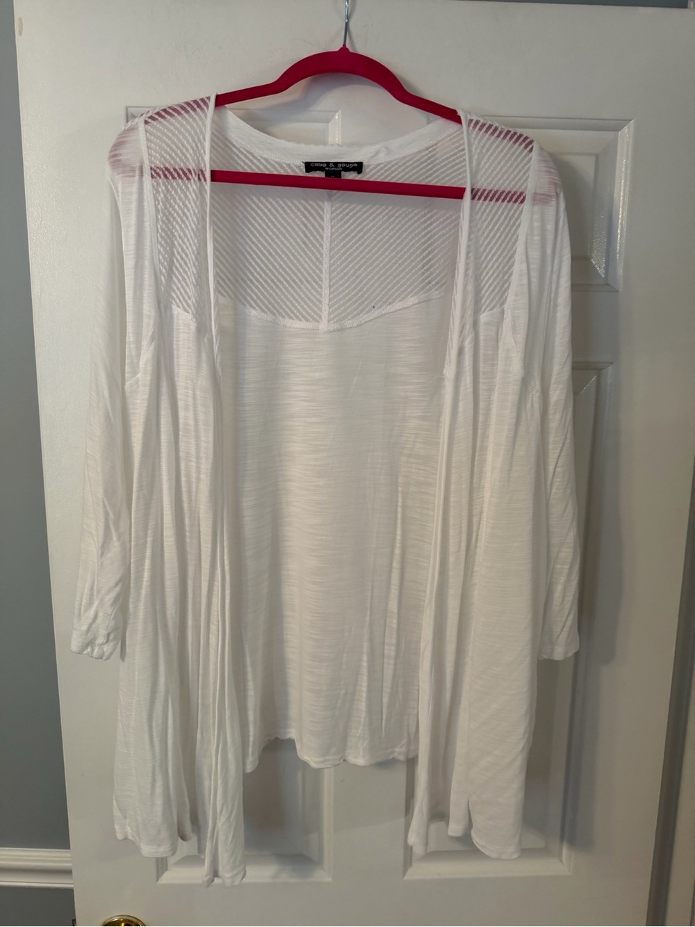 Cable & Gauge White Sheer-Back Open Cardigan